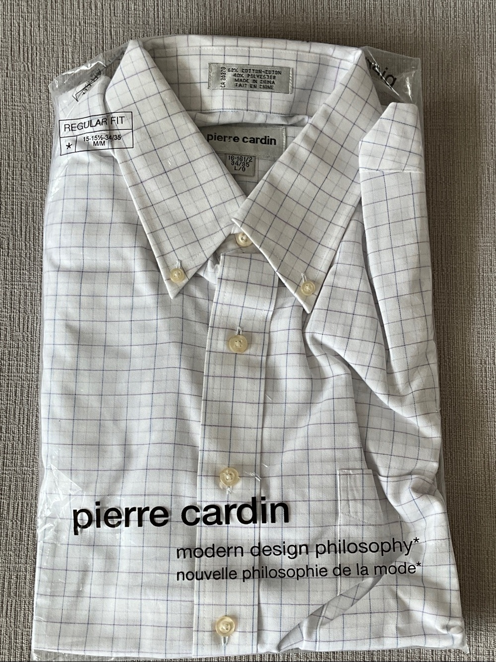 Pierre Cardin 34/35 16-161/2 Dress Shirt with Light Blue Windowpane NWT